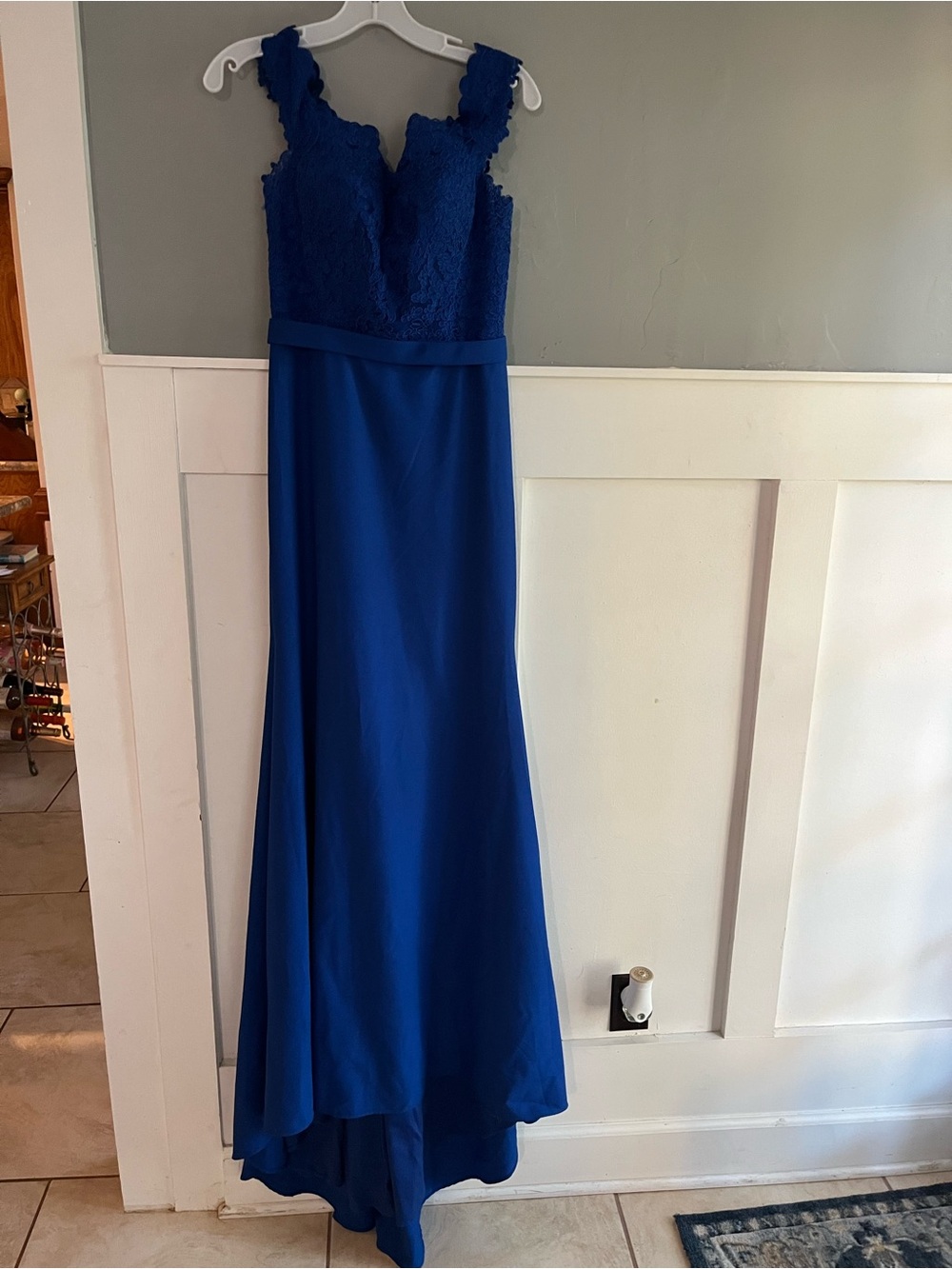 Elegant Royal Blue Lace Bodice Evening Dress